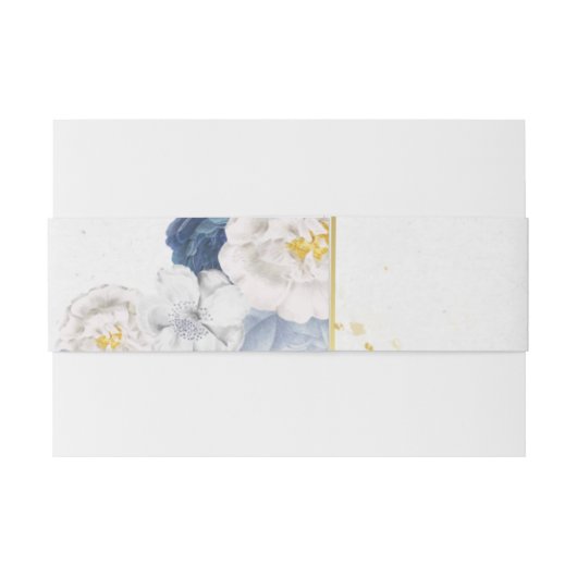 Dusty Blue Gold Floral Wedding Uitnodigingen Wikkel (Achterkant Voorbeeld)