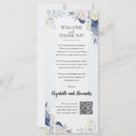 Dusty Blue Gold Floral Wedding Welkom Kaart
