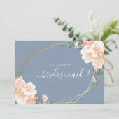 Dusty Blue Gold Floral word jij mijn bruidsmeisje Kaart (Staand voorkant)