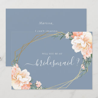 Dusty Blue Gold Floral word jij mijn bruidsmeisje Kaart