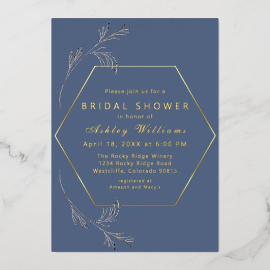 Dusty Blue Gold Foil Bridal Shower Folie Feestdagenkaart (Voorkant)