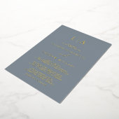 Dusty Blue Gold Foil Monogram Minimalist Weddensch Folie Uitnodiging (Gedraaid)