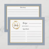 Dusty Blue Gold Foliage Monogram Recipe Kaart (Voorkant / Achterkant)