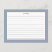Dusty Blue Gold Foliage Monogram Recipe Kaart (Achterkant)