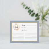 Dusty Blue Gold Foliage Monogram Recipe Kaart (Staand voorkant)