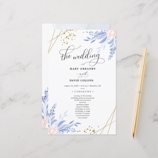 Dusty Blue Gold Geometric Floral Wedding Ceremony (Voorkant / Achterkant in situ)