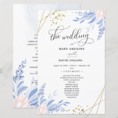 Dusty Blue Gold Geometric Floral Wedding Ceremony (Voorkant / Achterkant)