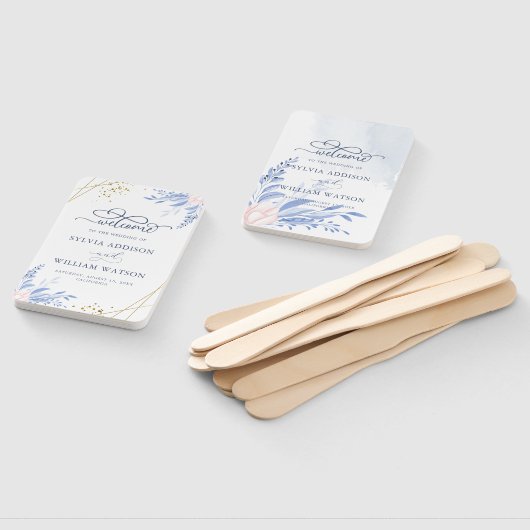 Dusty Blue Gold Geometric Pink Floral Wedding Handwaaier (Niet-gemonteerd)