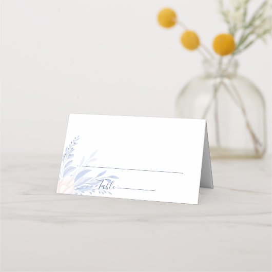 Dusty Blue Gold Geometric Pink Floral Wedding Plaatskaartje (Voorkant)