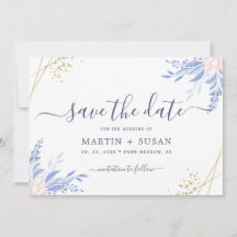 Dusty Blue Gold Geometric Pink Floral Wedding