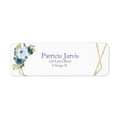 Dusty Blue Gold Geometric Waterverf Floral Etiket (Voorkant)