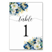 Dusty Blue Gold Glitter Bloemen Tafelnummer (Voorkant)