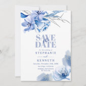 Dusty Blue & Gold Glitter Bruiloft Save The Date Kaart (Voorkant)