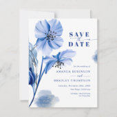 Dusty Blue & Gold Glitter Bruiloft Save The Date Kaart (Voorkant)