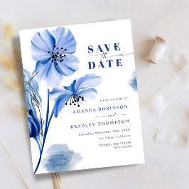 Dusty Blue & Gold Glitter Bruiloft Save The Date Kaart