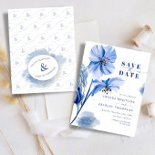 Dusty Blue & Gold Glitter Bruiloft Save The Date Kaart