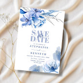 Dusty Blue & Gold Glitter Bruiloft Save The Date Kaart