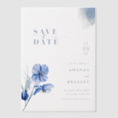 Dusty Blue & Gold Glitter Bruiloft Save The Date Vellum Uitnodigingen (Voorkant)