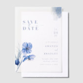 Dusty Blue & Gold Glitter Bruiloft Save The Date Vellum Uitnodigingen (Offset)