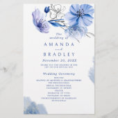 Dusty Blue & Gold Glitter Floral bruiloft programm (Voorkant)