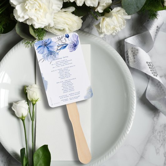 Dusty Blue & Gold Glitter Floral bruiloft programm Handwaaier