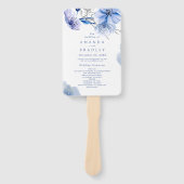Dusty Blue & Gold Glitter Floral bruiloft programm Handwaaier (Voorkant)