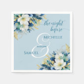 Dusty Blue Gold Glitter Floral de avond ervoor Servet (Voorkant)