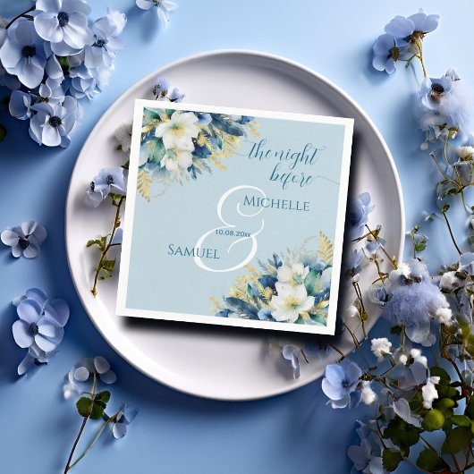 Dusty Blue Gold Glitter Floral de avond ervoor Servet