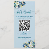 Dusty Blue Gold Glitter Floral QR Code Bar Menu (Voorkant)