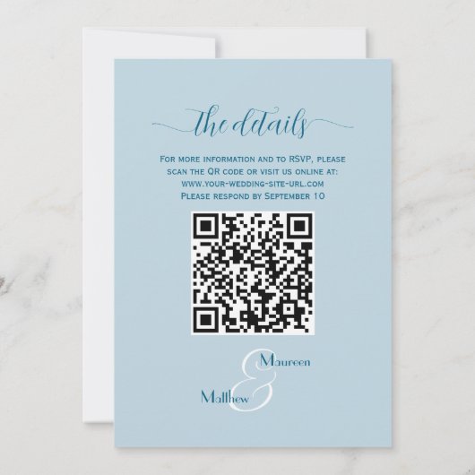 Dusty Blue Gold Glitter Floral QR Code Wedding Kaart (Achterkant)
