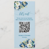 Dusty Blue Gold Glitter Floral QR Code Wedding Menu (Voorkant)