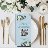 Dusty Blue Gold Glitter Floral QR Code Wedding Menu