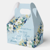 Dusty Blue Gold Glitter Floral repetitie diner Bedankdoosjes (Voorkant)