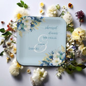 Dusty Blue Gold Glitter Floral repetitie diner Papieren Bordje