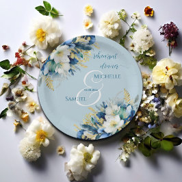 Dusty Blue Gold Glitter Floral repetitie diner Papieren Bordje