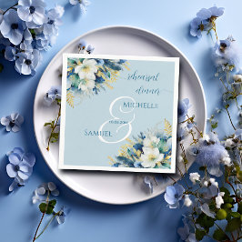 Dusty Blue Gold Glitter Floral repetitie diner Servet