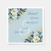 Dusty Blue Gold Glitter Floral repetitie diner Servet (Voorkant)