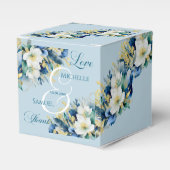 Dusty Blue Gold Glitter Floral Wedding Bedankdoosjes (Voorkant Zijde)