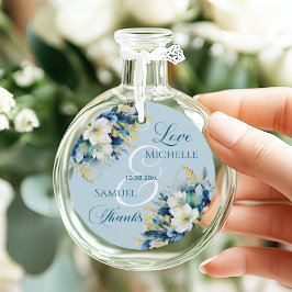 Dusty Blue Gold Glitter Floral Wedding Bedankjes Labels