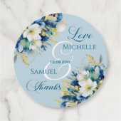 Dusty Blue Gold Glitter Floral Wedding Bedankjes Labels (Voorkant)