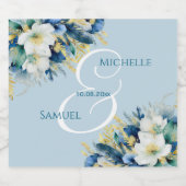 Dusty Blue Gold Glitter Floral Wedding Bier Etiket (Enkel label)