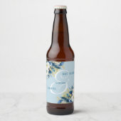 Dusty Blue Gold Glitter Floral Wedding Bier Etiket (Voorkant)