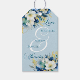 Dusty Blue Gold Glitter Floral Wedding Cadeaulabel