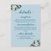 Dusty Blue Gold Glitter Floral Wedding Details Informatiekaartje (Voorkant)