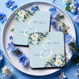 Dusty Blue Gold Glitter Floral Wedding Kartonnen Onderzetters