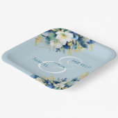 Dusty Blue Gold Glitter Floral Wedding Papieren Bordje (Gebogen)