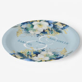 Dusty Blue Gold Glitter Floral Wedding Papieren Bordje (Gekanteld)