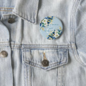 Dusty Blue Gold Glitter Floral Wedding Ronde Button 5,7 Cm (In situ)