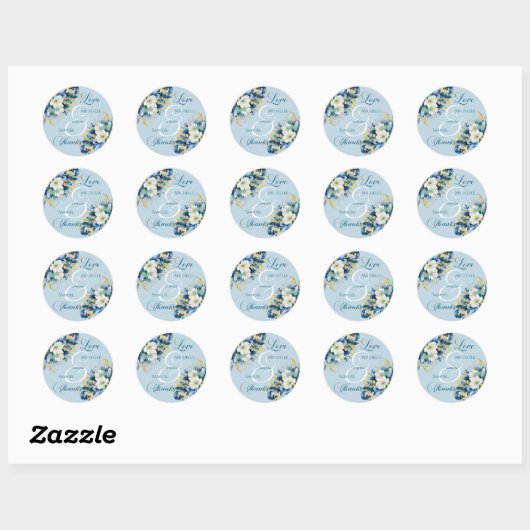 Dusty Blue Gold Glitter Floral Wedding Ronde Sticker (Vel)