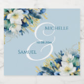 Dusty Blue Gold Glitter Floral Wedding Sparkling Wijnetiket (Enkel label)